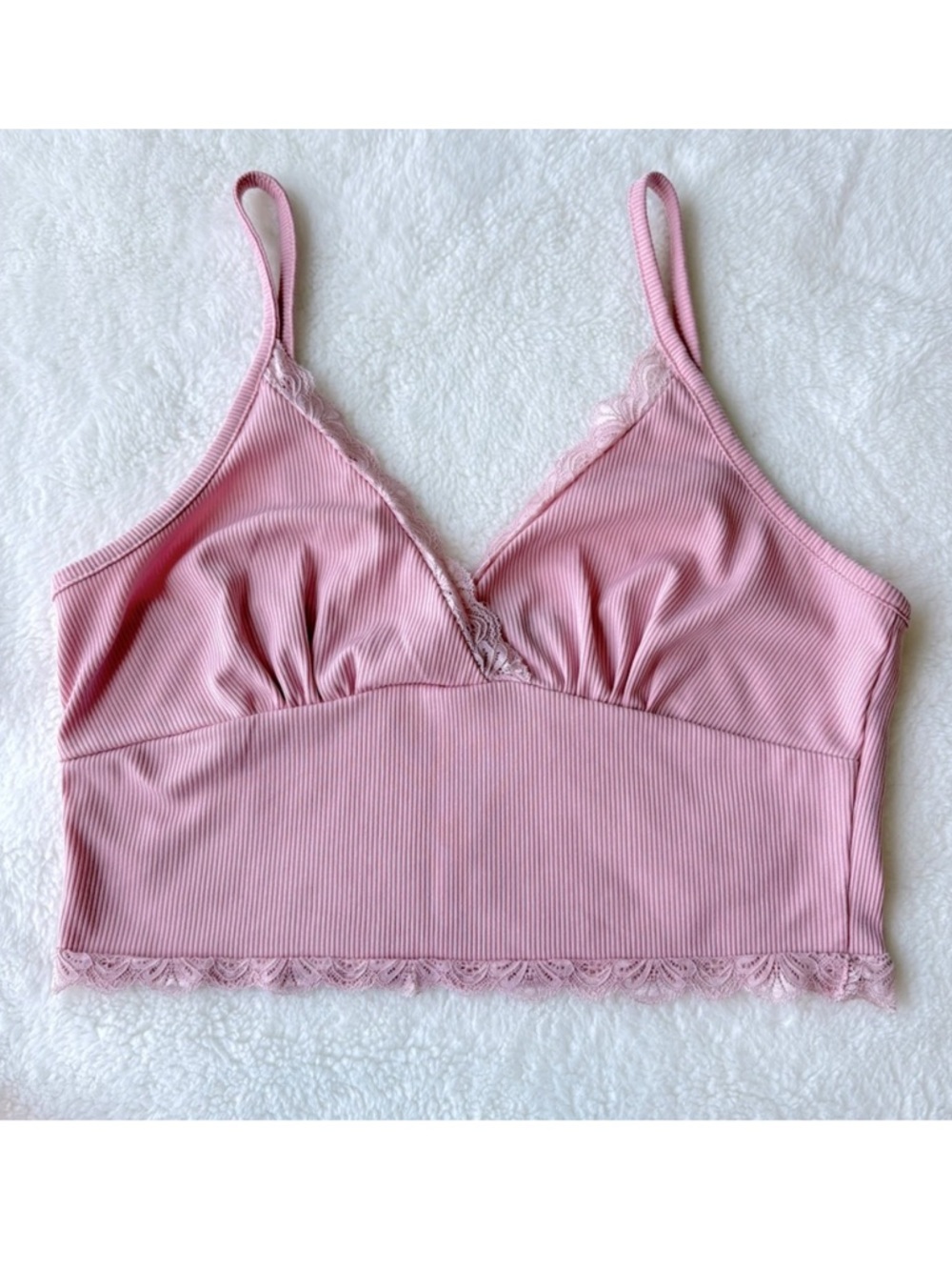 Pink Lace Trim Tank Top